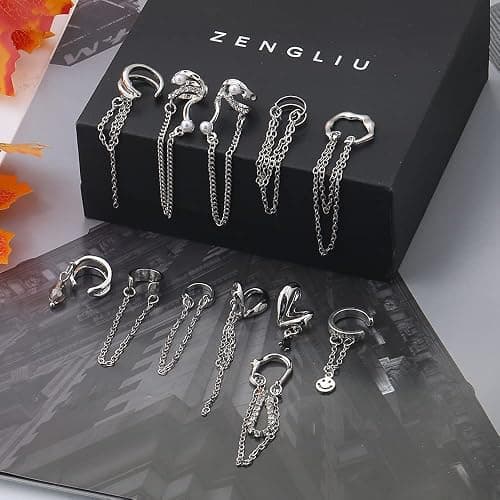 35 PCS Gold Silver Adjustable Ear Cuffs Earrings for Women Non-Piercing Cartilage Clip on Earrings Wrap Ear Jewelry Set,Punk Snake Butterfly Claw Stud Earrings for Women Gift thumbnail 7