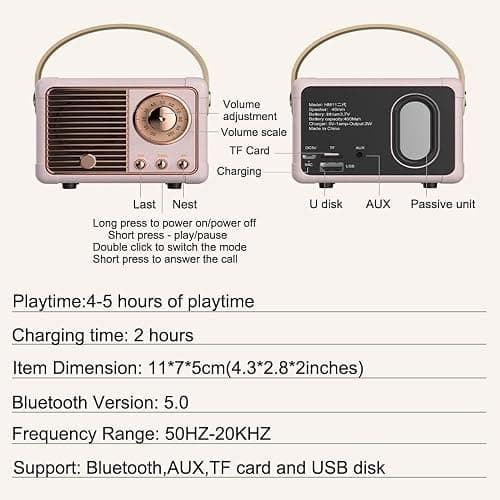 Baolira Retro Bluetooth Speaker, Portable Wireless Speaker with Crystal Clear Stereo Sound, Retro Decor for Bedroom Office Kitchen, Birthday Gifts Ideas for Women Men Teens (Green) thumbnail 9