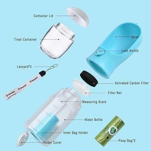 Cibaabo Dog Water Bottle with Food Container & Poop Bag Holder, Travel Water Bowl, Portable Pet Dispenser, Dog Gifts Stuff Accessories Items, Puppy Essentials for Yorkie Chihuahua Walking Hiking thumbnail 3