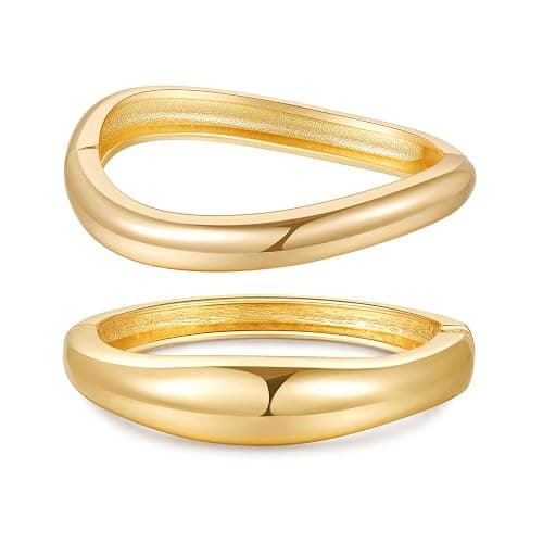AYWFCBF 2pcs Gold Bangle Bracelets for Women, Trendy Hinged Cuff Open Wide Chunky Gold Bracelet Stack Arm Cuff Jewelry for Women - Image 1