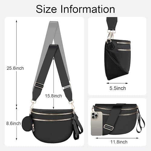 Bum Bags for Women Checkered Crossbody Bag Large Nylon Belt Purse Fanny Packs, Bonus with a Extra Strap thumbnail 6