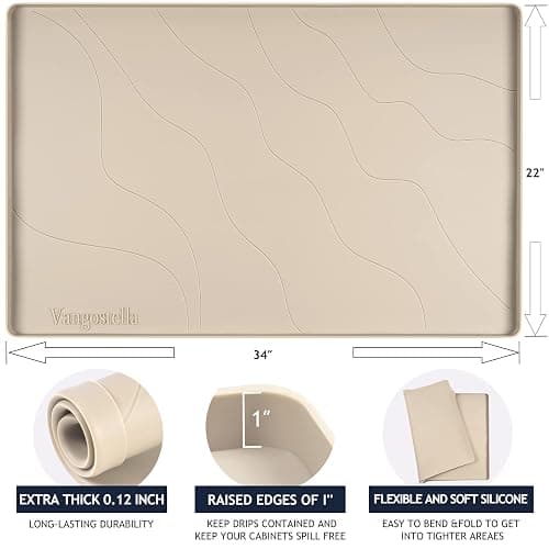 Vangostella Heavy Duty Silicone Under Sink Mats for Kitchen Waterproof 31" x 22", Extra Thick Under Sink Rubber Mat Drip Tray, Raised Edge Under Sink Liner,Prevent Drips, Leaks, Spills,Taupe thumbnail 2