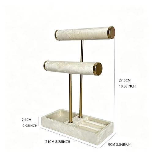 Xnqelerate Schmuckständer mit 2 Ebenen, Schmuckaufbewahrung, Abnehmbarer T-Steg Schmuck Ständer, Schmuck Organizer, Jewelry Organizer für Armband, Uhren, Ringe, Halskette (Beige) thumbnail 2