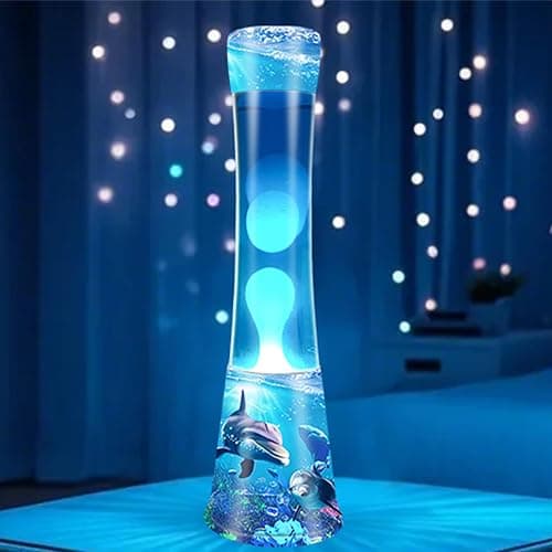 Jellyfish Lamp, 16inches Motion Light with Blue Liquid White Wax Cool Night Lights Home Bedroom Office Decoration Lighting Holiday Present Lava Lamps for Adults - Blue - Image 1