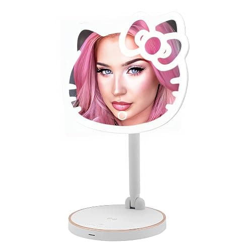 Impressions Vanity Hello Kitty Tabletop Mount LED Rechargeable Makeup Mirror with 360 Degree Rotation, Touch Sensor Desk Mirror with Light Strip and Adjustable Brightness - Image 1