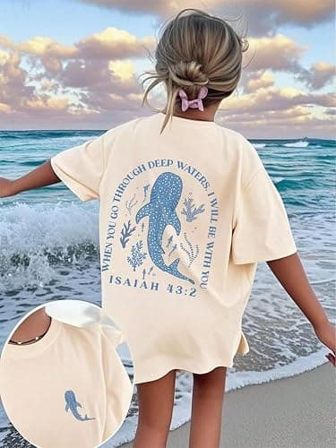 Christian Oversized Shirt for Women Faith Bible Verse Graphic Tee Top Vacation Summer Casual Boho Wildflowers T Shirt thumbnail 5