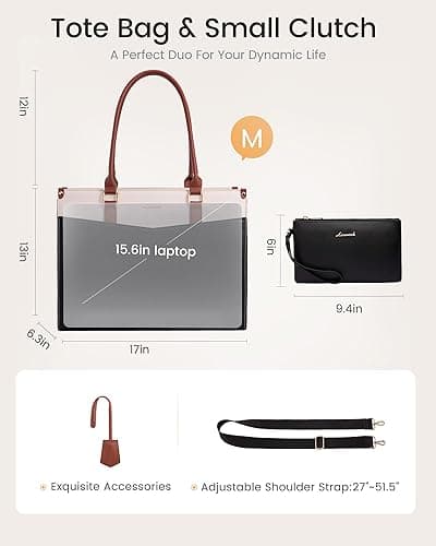 LOVEVOOK Laptop Bag for Women, 2-in-1 Tote Purse with Clutch & Cup Holder, Waterproof Briefcase for Work Travel thumbnail 6