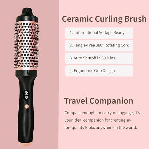 Thermal Brush, Heated Round Brush, Negative lon Heated Curling Brush 1.5 Inch, 3 Temp Settings,15s Heating, Dual Voltage Rose Gold Update Ceramic Tourmaline thumbnail 7