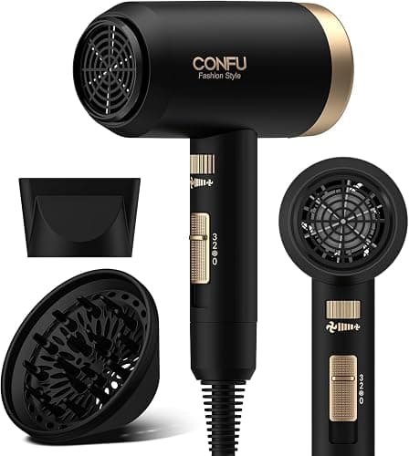 Hair Dryer, CONFU Blow Dryer with Diffuser, 21000PRM Professional Hairdryer, Portable Lightweight Fast Drying Negative Ionic Blow Dryer, Hair Diffuser for Curly Hair for Home Travel - Image 1
