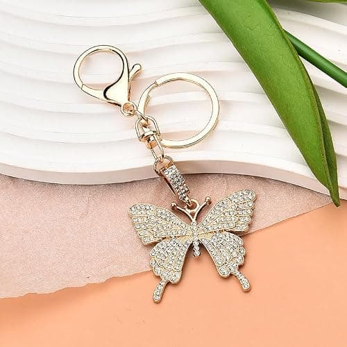 Glittering Rhinestone Butterfly Keychain for Women Butterfly Pendant Key Chains for Car Keys Purse Handbag Charm thumbnail 4