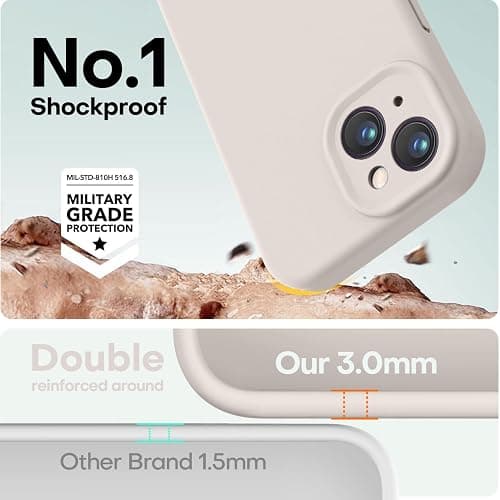 LOVE 3000 Compatible with iPhone 15 Case, [Smooth Silicone Full Coverage Camera] [8ft Drop Protection], Soft Microfiber Lining Full Body Protective Case for iPhone 15 6.1 inch - Stone thumbnail 4
