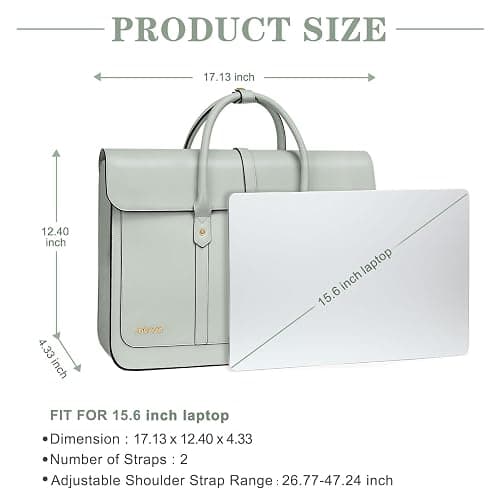 MOSISO Laptop Bag for Women, 15-15.6 inch PU Leather Laptop Shoulder Bags Convertible Backpack, 16 inch Messenger Bags Casual Handbag Work Briefcase Travel Computer Bag with Bowknot, Sage Green thumbnail 5