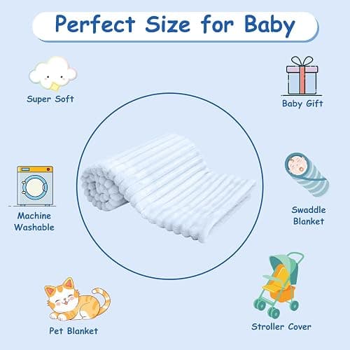 Eonkasp Soft Fleece Baby Blanket Ultra Cozy Blue Baby Blankets for Boys Warm and Lightweight Infant Toddler Newborn Receiving Gift with Reversible Stripes for Crib Stroller, 30x40 Inch, Light Blue thumbnail 7