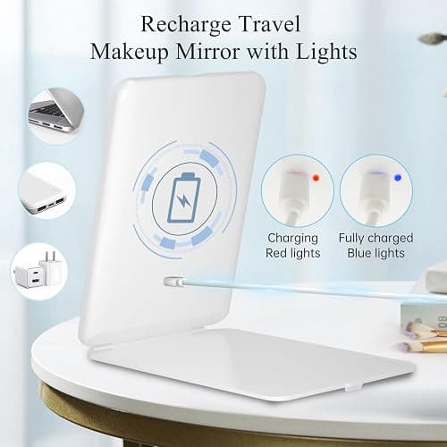 FUNTOUCH Rechargeable Travel Makeup Mirror with 72 Led Lights, Portable Lighted Beauty Mirror, 3 Color Lighting, Dimmable Touch Screen, Tabletop LED Folding Cosmetic Vanity Mirror thumbnail 2