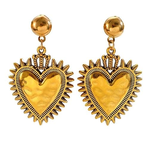 Statement Heart Gold Drop Earrings For Fashion Women Hammered Textured Sunburst Border Vintage Boho Dangle Ear Jewelry Gift Fashion Party Daily Wear - Image 1