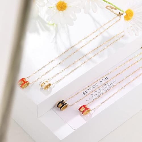 AIMADE H Necklace for Women18K Gold Plated Classic Letter Design Cute Fashion Necklace Pendant Jewelry Gifts for Women - Gold-White thumbnail 4