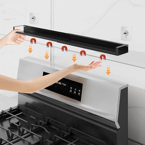 SZJHXIN 4X Strong Magnetic Stove Top Shelf, Adjustable 15-30 Inches, Fits Various Stove Lengths, Kitchen Organizer, Holds Spices, Condiments and BBQ Sauces (Matte Black) thumbnail 8