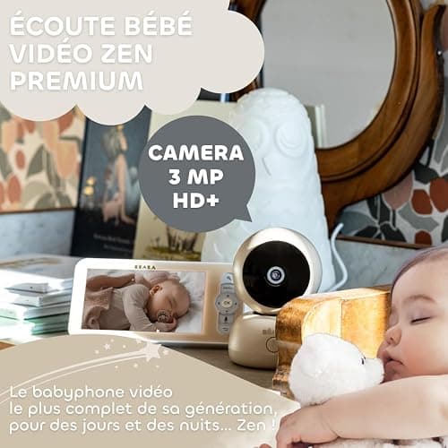 BÉABA, Babyphone, Ecoute Bébé Vidéo 2 en 1, Ecran/Application mobile dédiée, Caméra HD, Rotation à 360°, Vision Nocturne, Talkie Walkie, Berceuses, Contrôle température et humidité, Zen Premium Argile thumbnail 3
