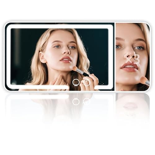Car sun visor makeup mirror, equipped with 3x magnifying glass and three-color adjustable brightness soft light mirror, rechargeable, suitable for all models (White) - Image 1