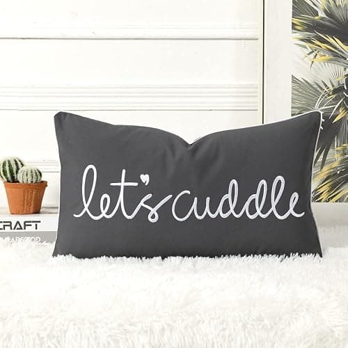 Sanmetex Decorative Lumbar Pillow Covers 12x20 Inches, Embroidery Soft Rectangluar Pillow Cover with Lets's Cuddle Saying for Bed, Bedroom, Dark Grey. thumbnail 5