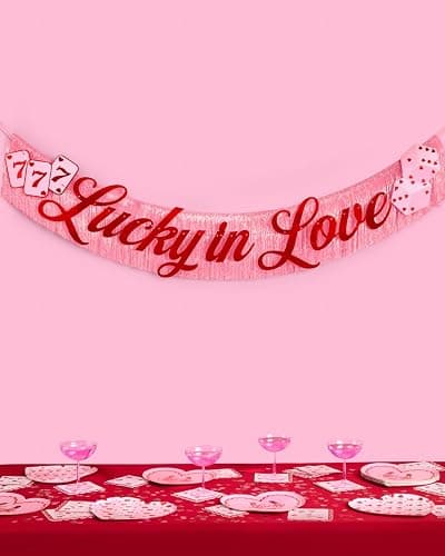xo, Fetti Lucky in Love Fringe Banner - Red Foil & Pink Iridescent, 5 Ft. | Western Bachelorette Party Decoration, Vegas Sign, Casino Photoshoot Backdrop, Cute Cherry Decor thumbnail 6