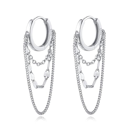 Reffeer Creolen aus 925er-Sterling Silber für Damen, Baumelnde Ohrringe, Tropfenohrringe, Ketten Ohrringe - Image 1