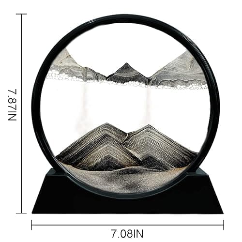 Aoderun Moving Sand Art Picture Round Glass 3D Deep Sea Sandscape in Motion Display Flowing Sand Frame Relaxing Desktop Home Office Work Decor (7", Black) thumbnail 3