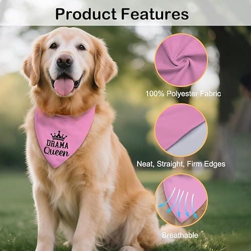 WHTYEFZ Drama Queen Pink Dog Bandana, Funny Pet Scarf Accessory Photo Prop for Halloween Party Dinner, Halloween for Theater Girls Drama Mom, Funny Couple Gifts for Theater Girlfriend thumbnail 3