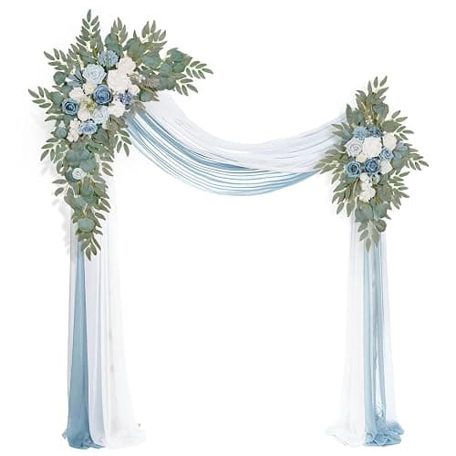 Muhanjia Artificial Arch Flowers Kit(Pack of 4),2Pcs Artificial Flower Arch Decor, 2Pcs Drapes, Ceremony and Reception Background Rose Decoration, Grayish Blue Floral Outdoor Party Decor - Image 1