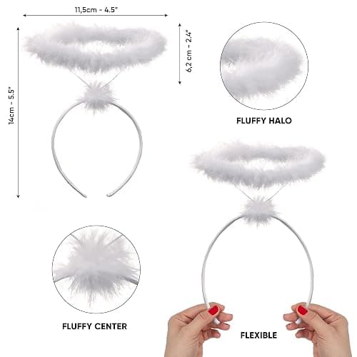 Funcredible White Angel Halo Headband – Feathered Halo Costume Accessory for Adults thumbnail 2