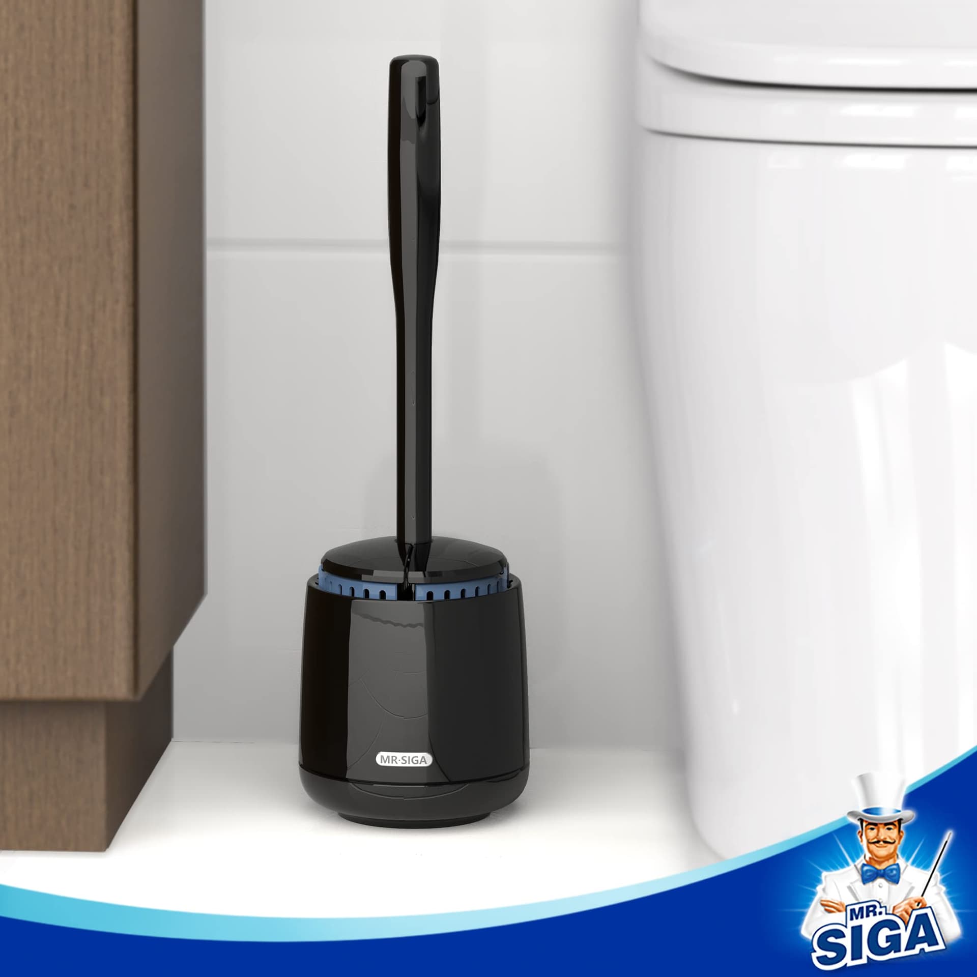 MR.SIGA Toilet Bowl Brush and Holder, Sturdy Long Handle, Black, 1 Pack thumbnail 6