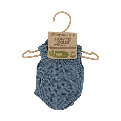 Miniland - Recycled Knitwear Set for 32 cm Miniland Dolls - Blue Romper and Hat thumbnail 8