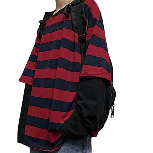Harajuku Oversized Striped Shirts Y2K Grunge Clothes Crew Neck Emo Scene Clothes Streetwear Baggy Shirt Pullover - Image 1