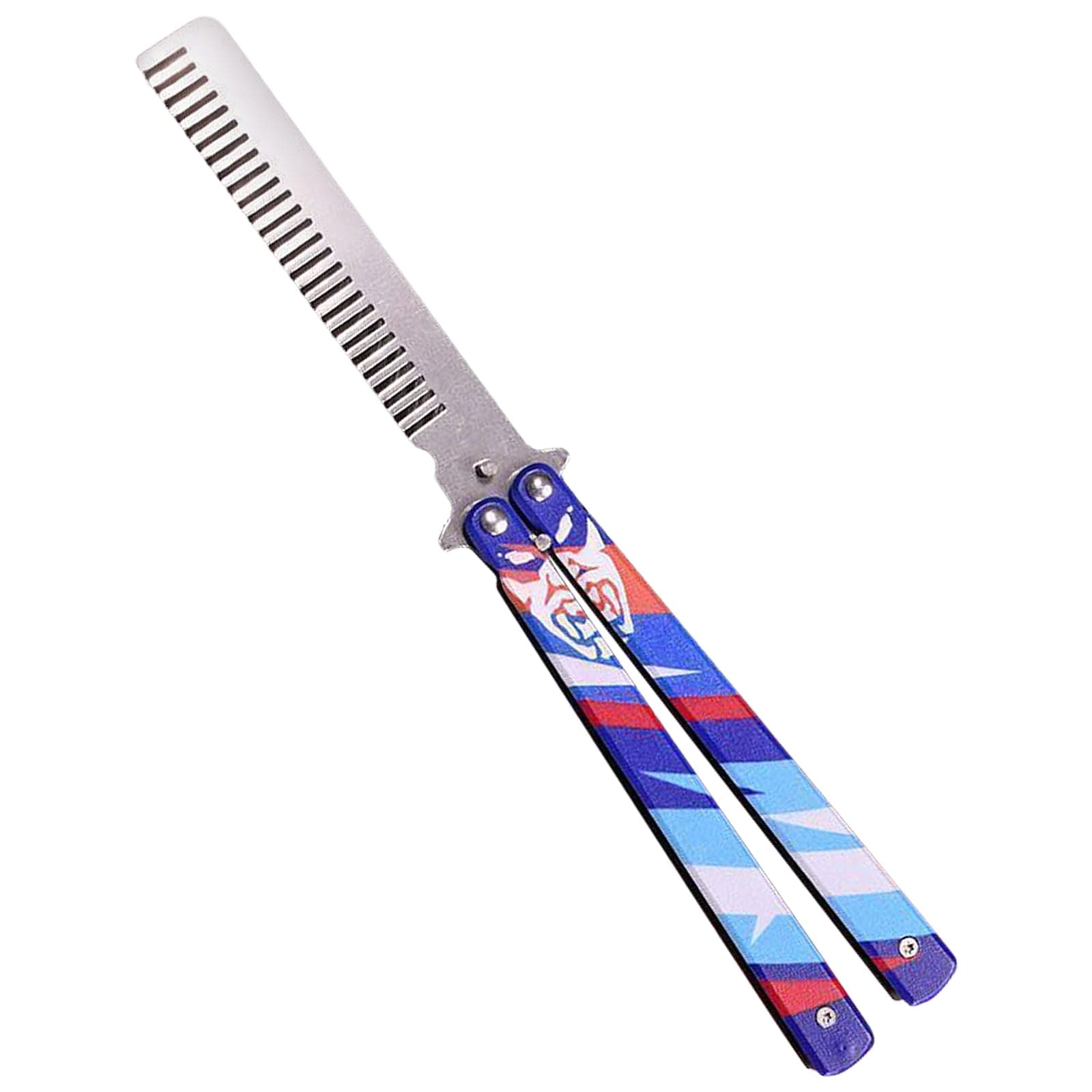 Butterfly Comb, Stainless Steel Folding Practice Combs, 3D Color Printing Tactical Butterfly-Open Pattern Trainer for Sport Outdoor Use (Blue) thumbnail 2