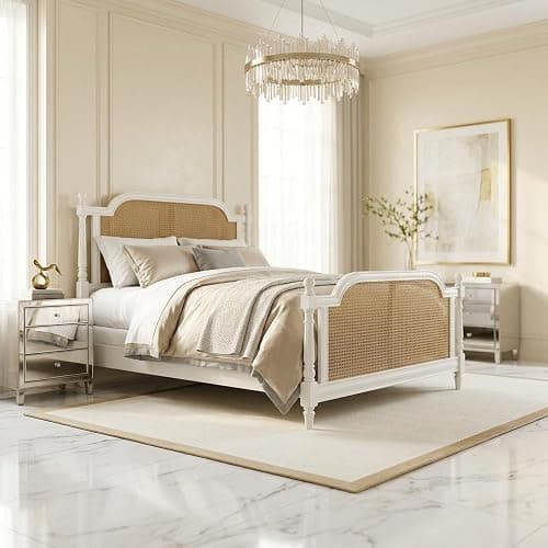 Starlight Canyon Home Brand White Melanie Bed Queen Metal Bed Rails Included Farmhouse Style Sturdy Wooden Frame Solid Cane Construction Comfortable Sleep Solution thumbnail 8