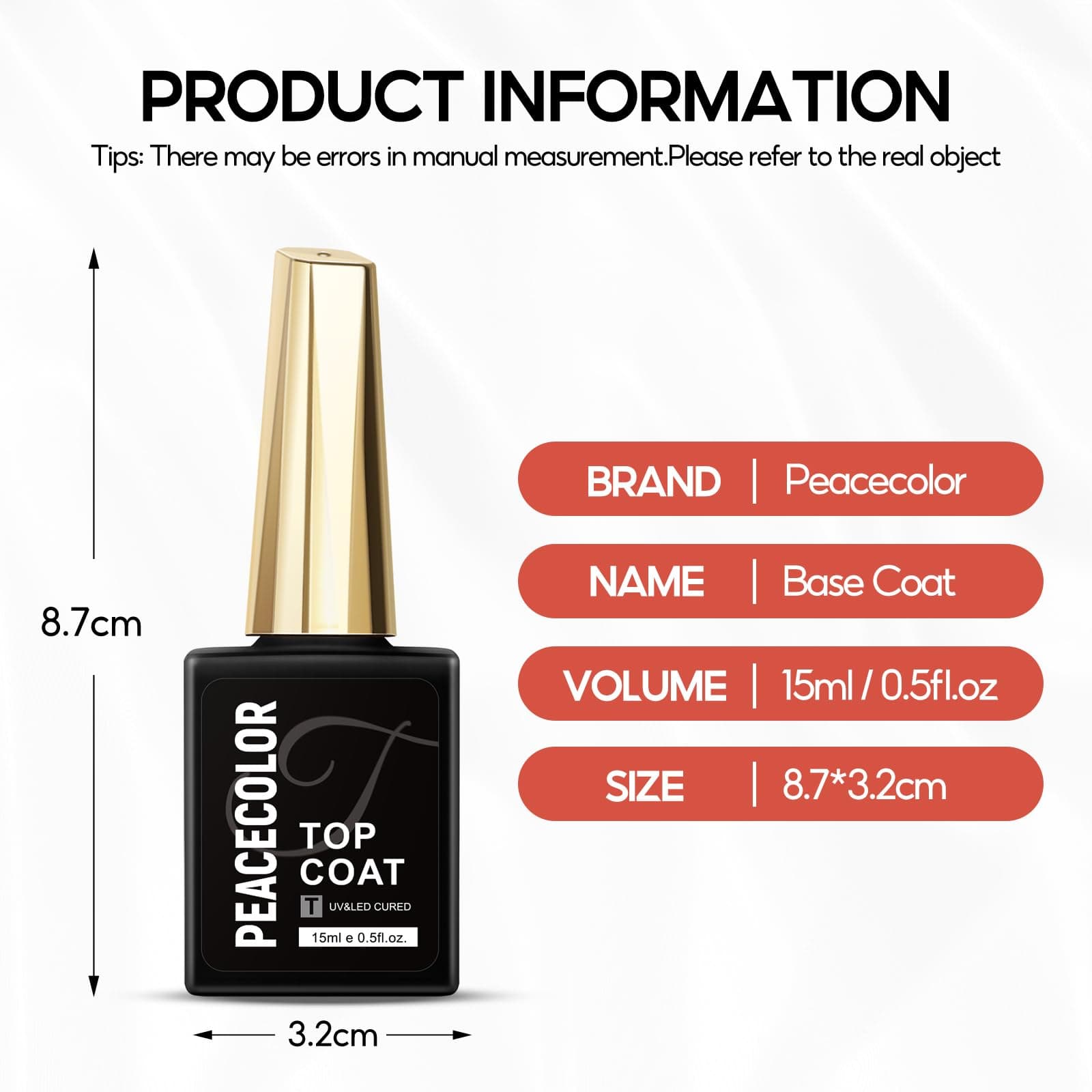PEACECOLOR No Wipe Top Coat - 15ML Top Coat for Gel Nail Polish Long Lasting Nail Studio DIY Home thumbnail 8