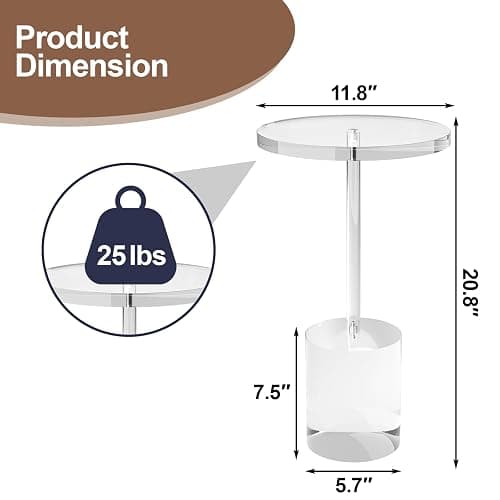 DigDozer Acrylic End Table, Modern Minimalist Acrylic Side Tables, Clear Side Table for Living Room, Bedroom, Office, Drink Table (12" D x 12" W x 21" H, Transparent) thumbnail 3