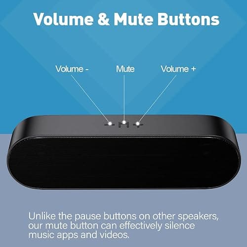 YYV USB Computer Speakers, Portable PC Speaker for Desktop, Laptop, Notebook, Wired Mini Soundbar Speakers with Loud Volume, Volume Control and Mute Button, Plug and Play thumbnail 5