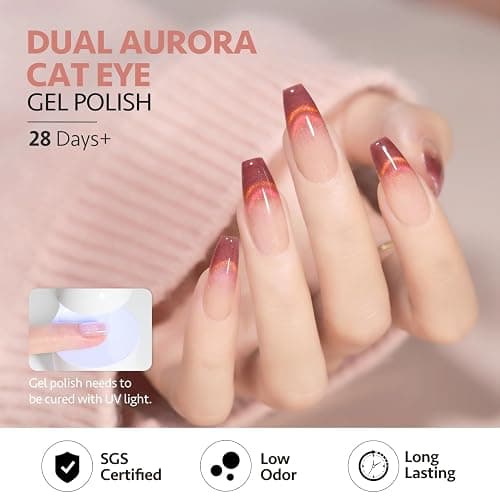 GAOY Cat Eye Gel Nail Polish, 16ml Glitter Holographic Nail Polish with Magnet, Reflective Translucent UV Gel, 2031 Vintage Burgundy thumbnail 5
