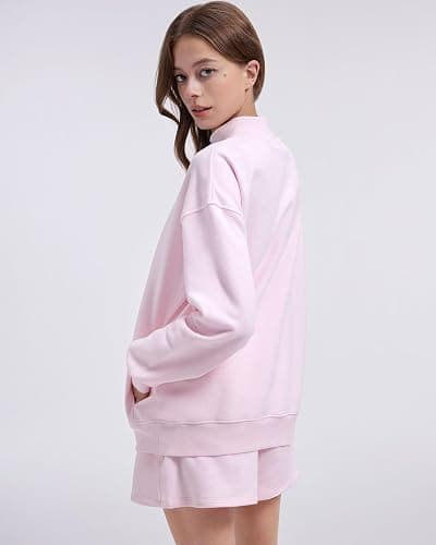 SUUKSESS Women Cotton Mock Neck Sweatshirts Oversized Long Sleeve Pullover thumbnail 3