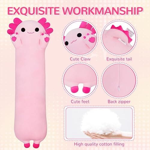 MIAOHAHA Plush Axolotl Toy Stuffed Animal Axolotl Toy Pillow Body Pillow Gift for Kids and Girls (Pink,110cm/43.3in) thumbnail 5