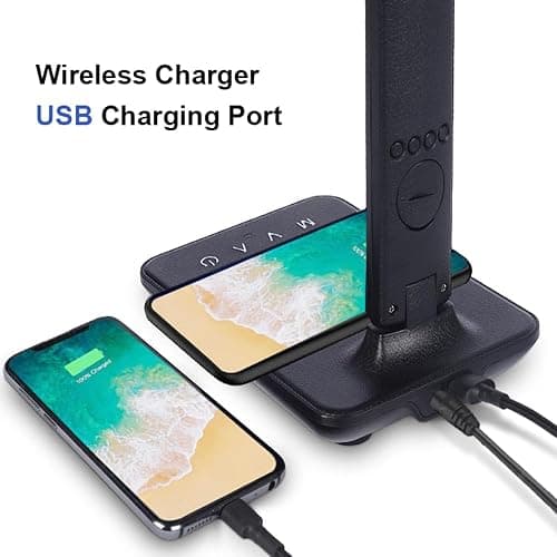wanjiaone Multifunctional LED Desk Lamp with Wireless Charger,USB Charging Port,Clock,Phone Holder,Desk Lamps for Home Office,Eye-Caring Reading Lamp,Study Lamp for Boys,Girls,Teens,Black thumbnail 2