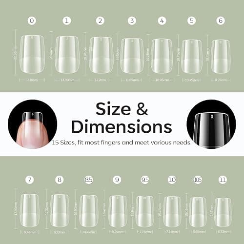 Modelones Short Square Fake Nail Tips - 510Pcs Gel Tips Pre-shaped Half Matte Full Cover Clear Acrylic Gel Kit False Press on Nails for Extension DIY Salon 15Sizes thumbnail 5