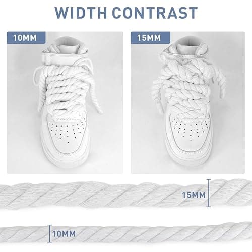 UamGlsob Thick Rope Shoe Laces for Air Force 1, 10mm/15mm Wide Round Cotton Chunky Shoelaces Replacement Strings for Sneakers thumbnail 4