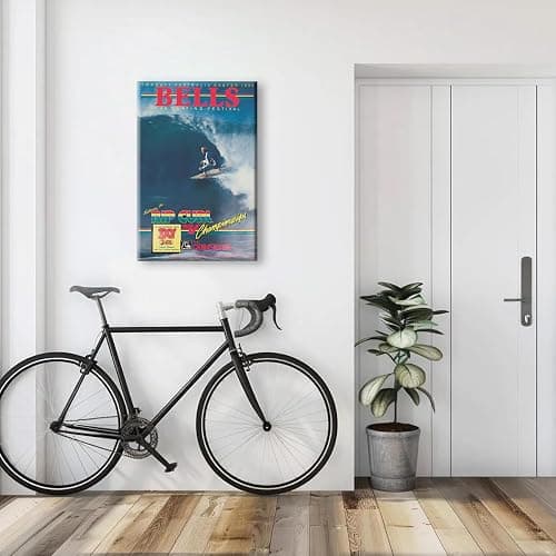 Beachy Surf Up Canvas Wall Art, 1983 Torquay Australia Easter Poster, Rip Curl Bell'S Surfing Competition Print, BELLS Summer Surfer Sports Magazine Cover Painting for Bedroom 8x12in Wrapped Canvas thumbnail 5