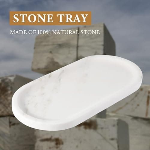 Koville Natural Marble Tray for Bathroom Countertop, Marble Storage Trays for Perfume, Cosmetics, Jewelry, Vanity Tray Stone Trays for Kitchen, Decorative Tray for Dresser Organizer(Calacatta White) thumbnail 5