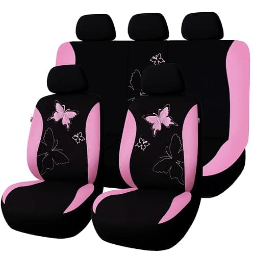 Flying Banner Butterfly car seat Covers ful Set Fashion Universal Lady Woman Female Rear Bench Split Colorized (Pink, Full Set - Lace) - Image 1