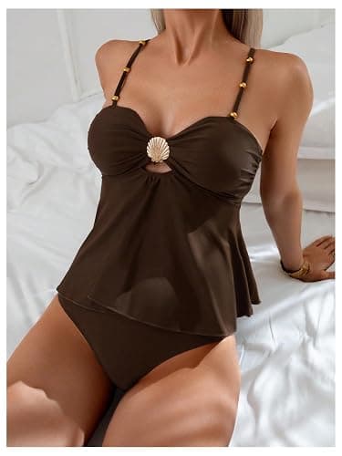 SweatyRocks Women's Y2K Cute Tankini Swimsuits Ruffle Flowy High Waisted Two Piece Bathing Suit thumbnail 3