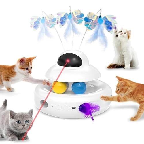 MOHAYA Interactive Cat Toys for Indoor Cats,4-in-1 Automatic Kitten Toy,Motion Activated Electronic Fluttering Butterfly,Track Balls, Moving Feather Toys for All Breeds,USB Rechargeable - Image 1