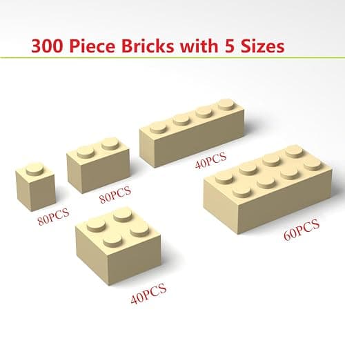 300Pcs Building Brick Bulk, Tan Bulk Bricks with 5 Sizes, Compatible with Lego and Parts and Pieces, Creative Halloween Christmas Building Block Toys for Boys Girls Ages 6 7 8 9 10 Years Old thumbnail 3